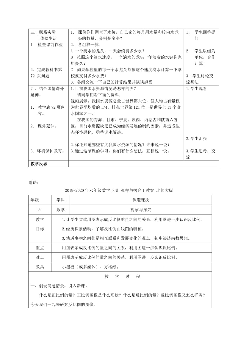 2019-2020年六年级数学下册 节约用水教案 人教新课标版.doc_第2页