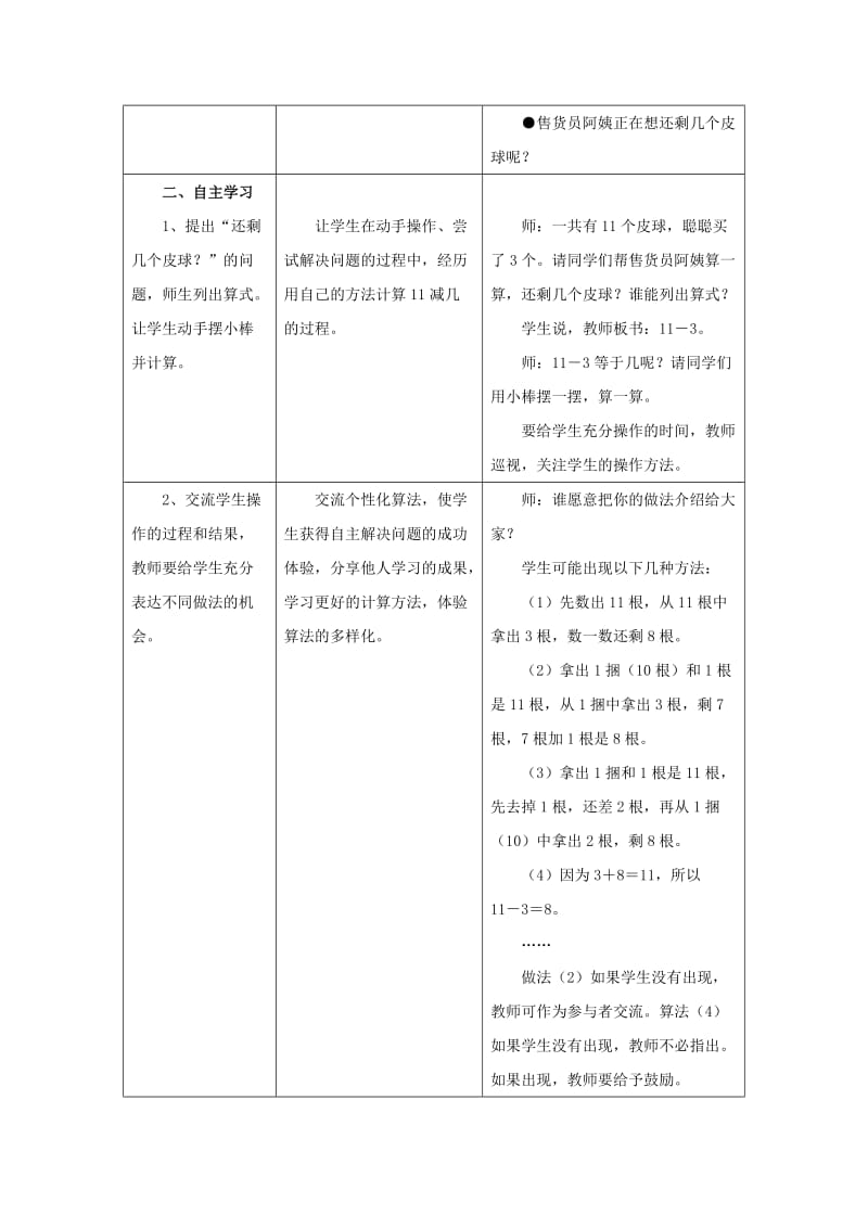 2019年一年级数学上册 第9单元《20以内的减法》（11减几）教案 （新版）冀教版.doc_第2页