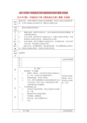 2019年(春)一年級品生下冊《我的成長記錄》教案 未來版.doc