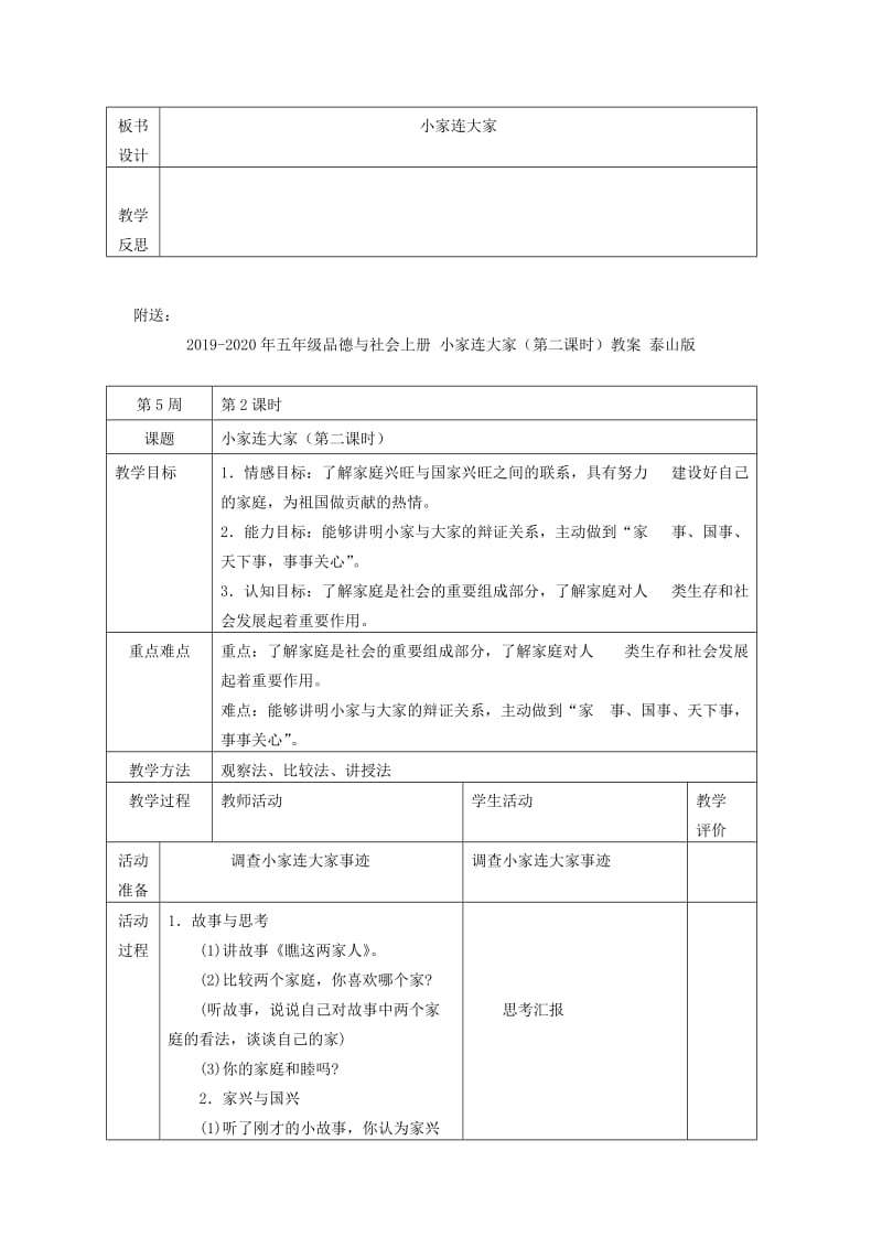 2019-2020年五年级品德与社会上册 小家连大家（第一课时）教案 泰山版.doc_第3页