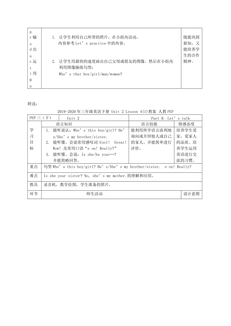 2019-2020年三年级英语下册 Unit 2 Lesson 3(1)教案 人教PEP.doc_第3页