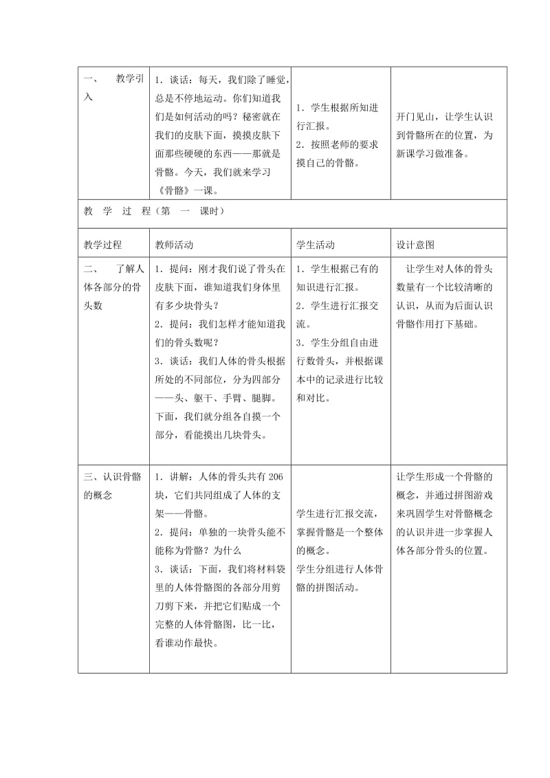 2019-2020年苏教版科学四下《骨骼》表格式教案.doc_第2页