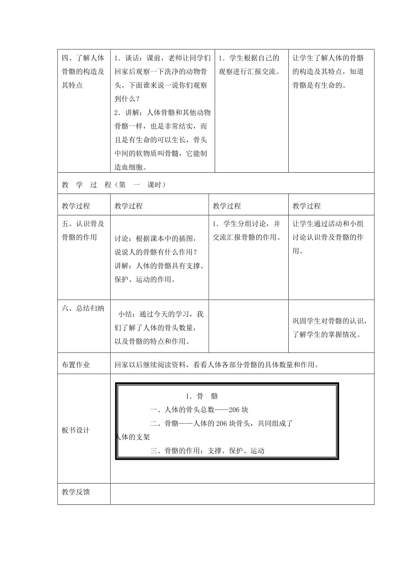 2019-2020年苏教版科学四下《骨骼》表格式教案.doc_第3页