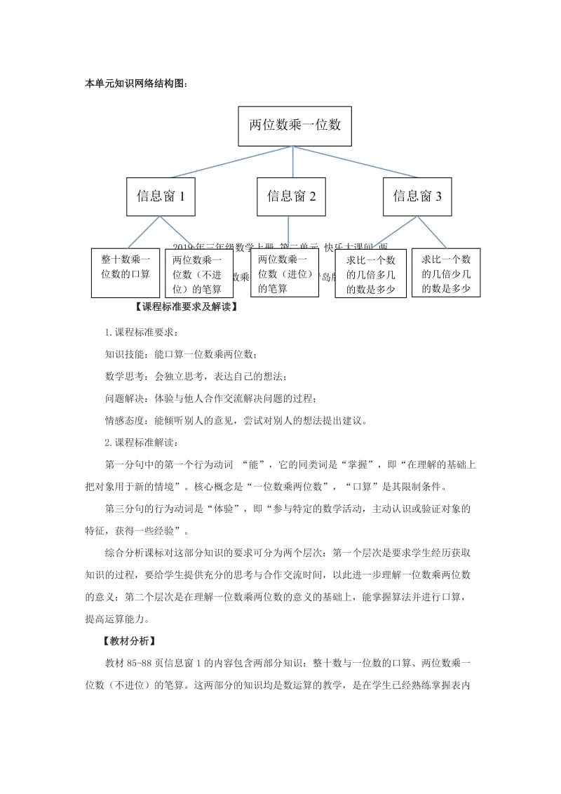 2019年三年级数学上册 第二单元 快乐大课间 两位数乘一位数单元备课教案 青岛版.doc_第2页