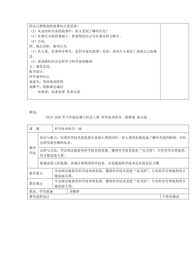 2019-2020年六年级品德与社会上册 科学家的启示教案 泰山版.doc_第2页