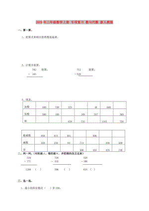 2019年三年級數(shù)學上冊 專項復習 數(shù)與代數(shù) 新人教版.doc