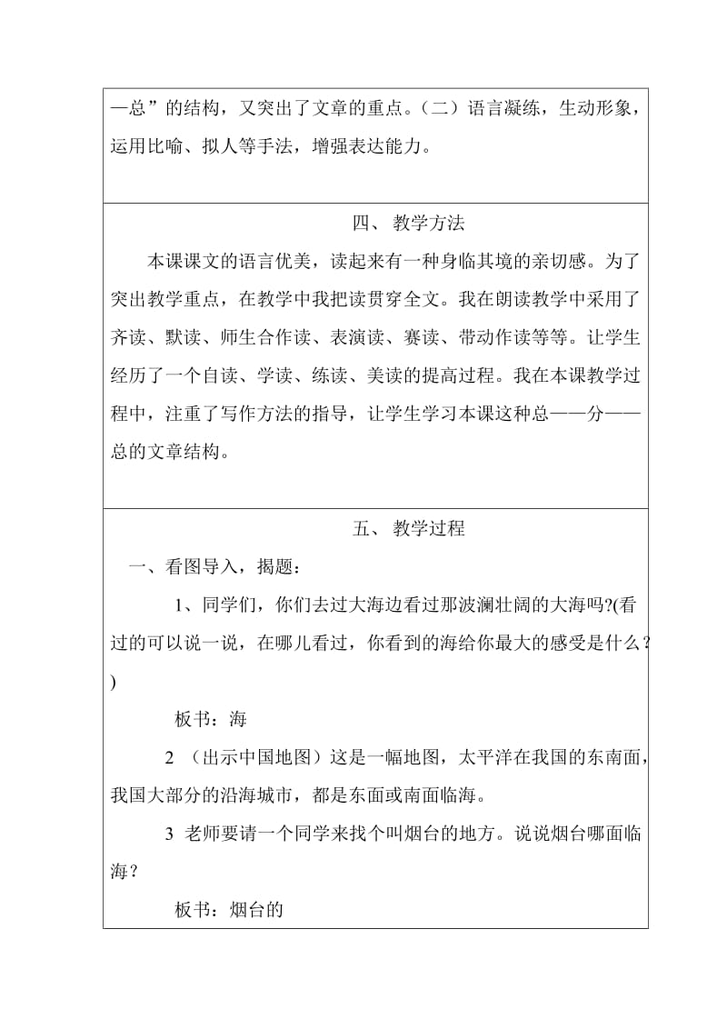 2019-2020年苏教版六年级下册《烟台的海》教学设计5.doc_第2页