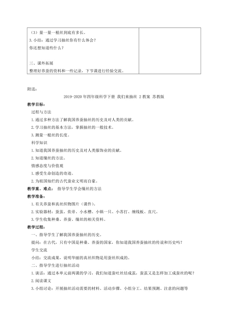 2019-2020年四年级科学下册 我们来抽丝 1教案 苏教版.doc_第2页