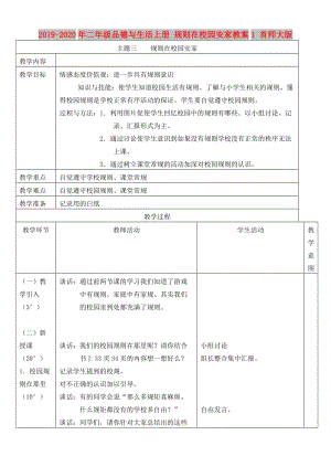 2019-2020年二年級品德與生活上冊 規(guī)則在校園安家教案1 首師大版.doc