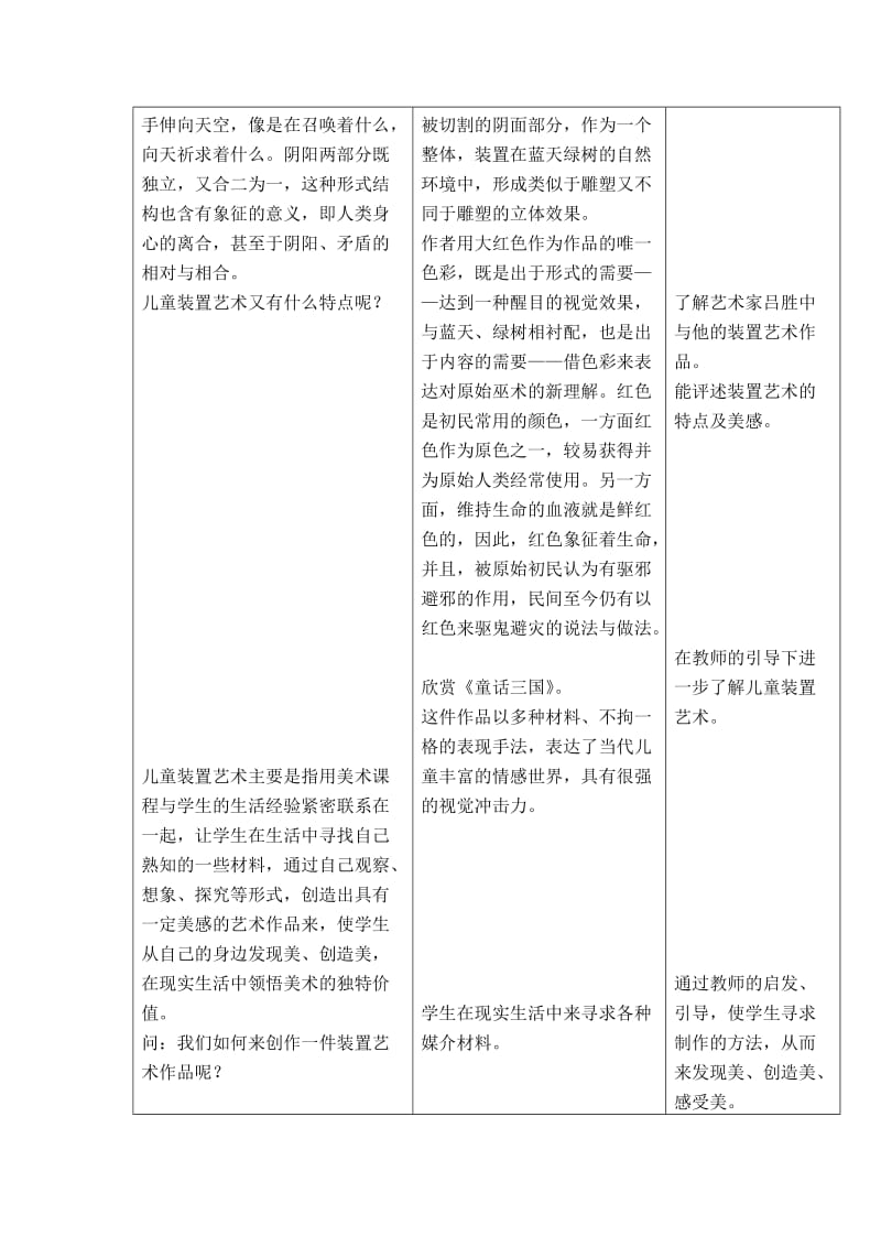 2019-2020年小学美术六年级《装置艺术》表格式教案附反思.doc_第3页