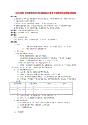 2019-2020年四年級(jí)科學(xué)上冊(cè) 第四單元 磁鐵2.磁鐵的兩極教案 教科版.doc