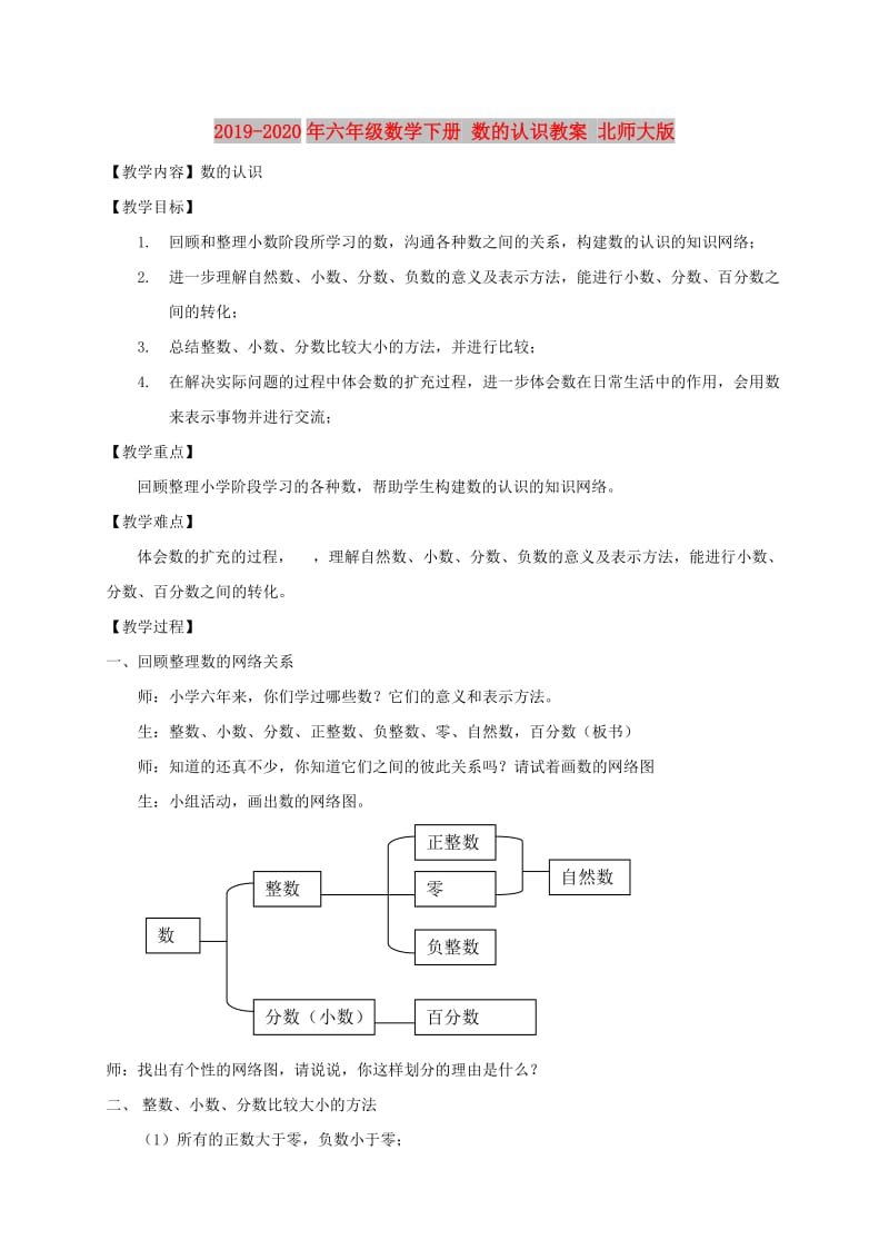 2019-2020年六年级数学下册 数的认识教案 北师大版.doc_第1页