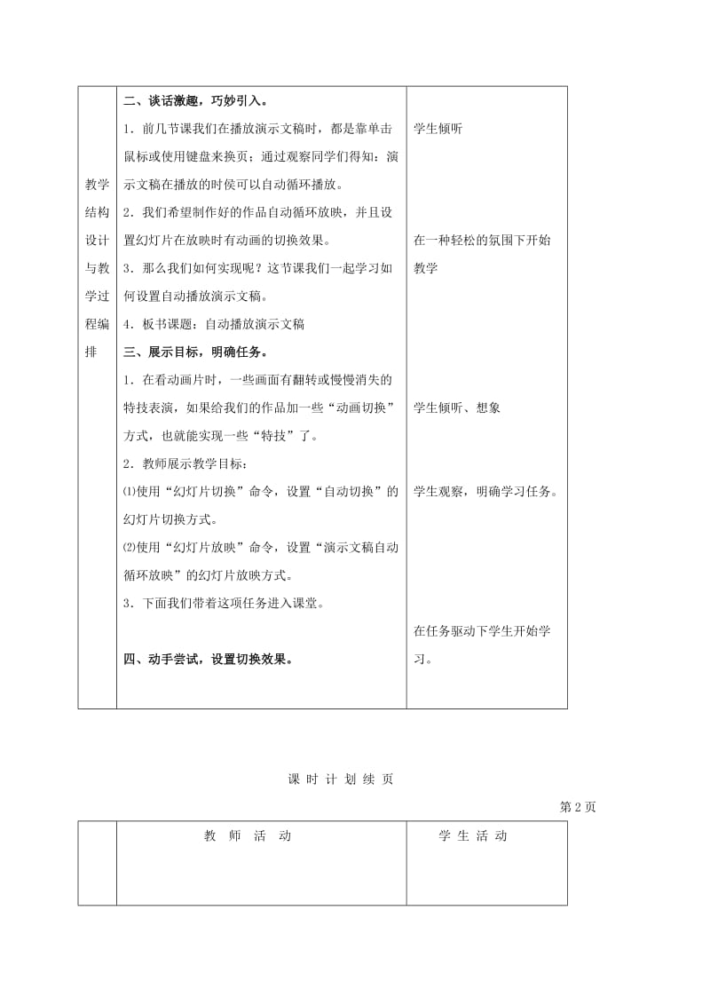 2019-2020年小学信息技术第二册 虚拟游览——自动播放演示文稿（一）教案.doc_第2页