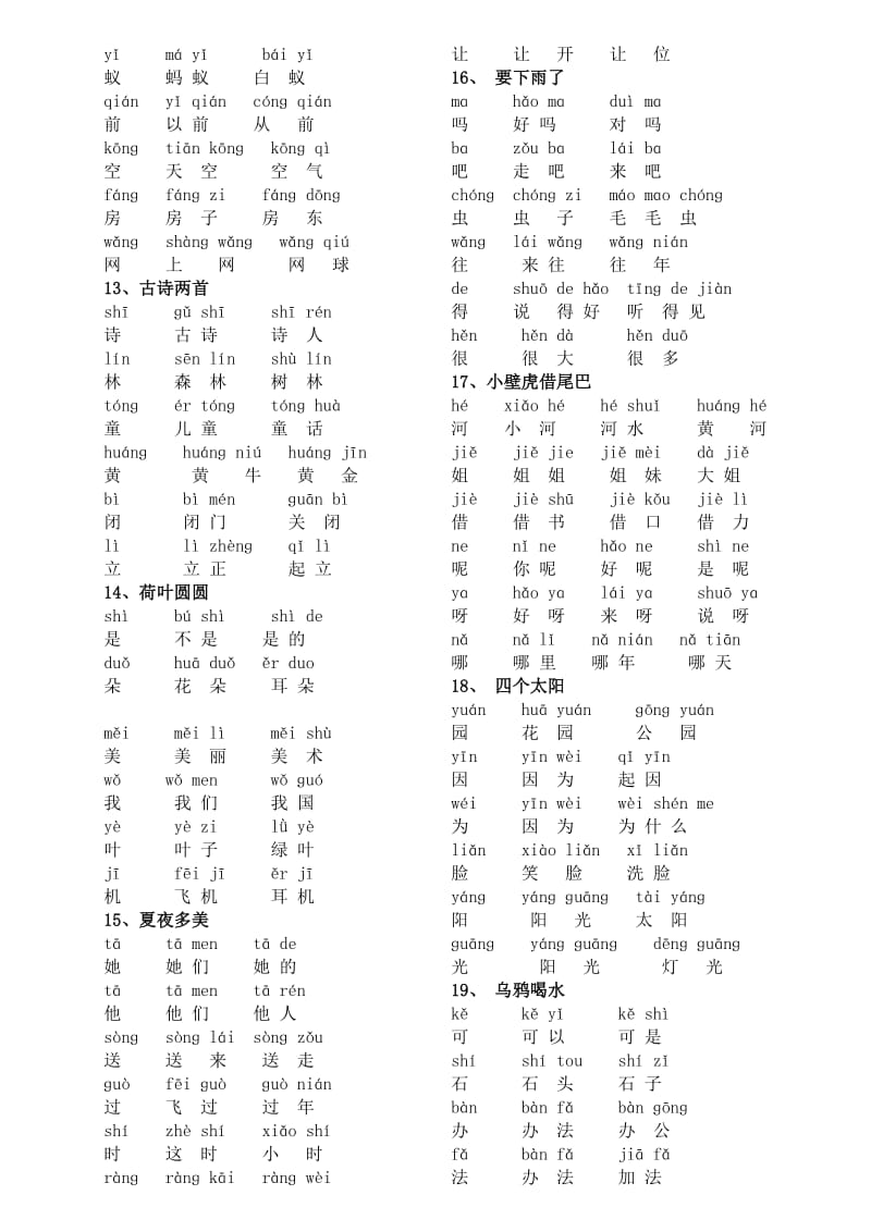 2019年一年级下册生字表组两个词(带拼音).doc_第3页