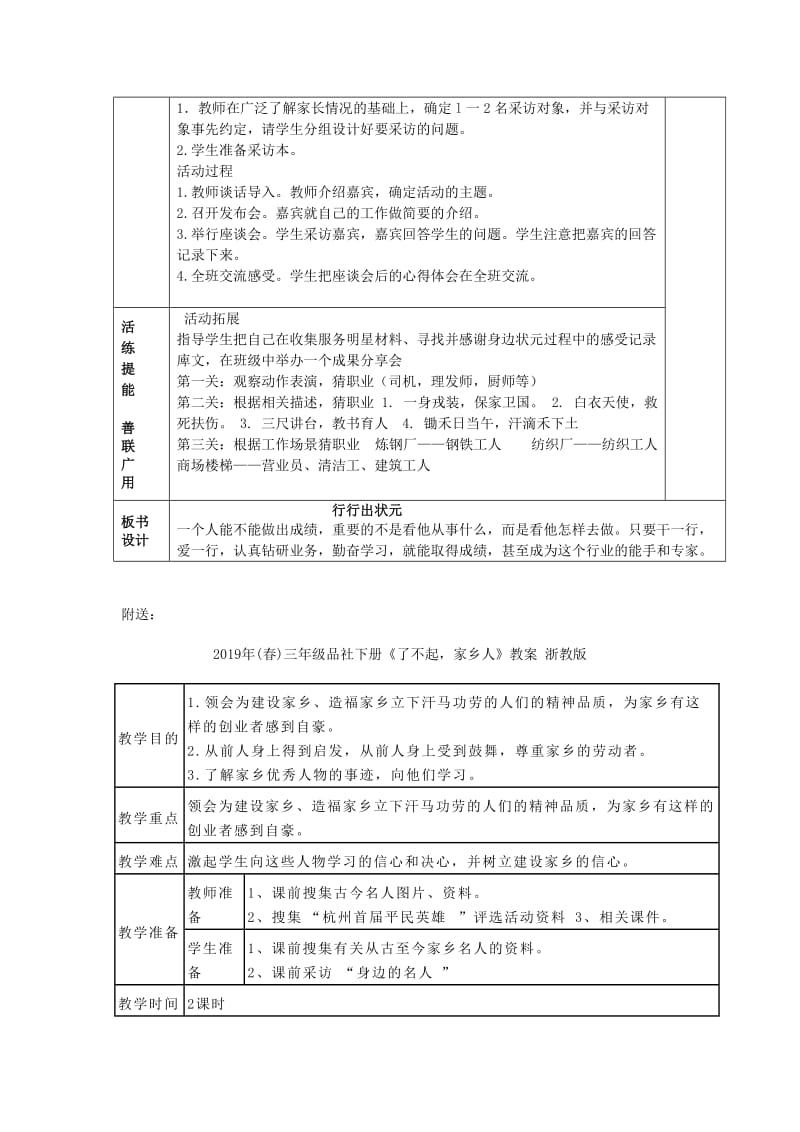 2019年(春)三年级品社下册《主题3 行行出状元》教案 上海科教版.doc_第2页