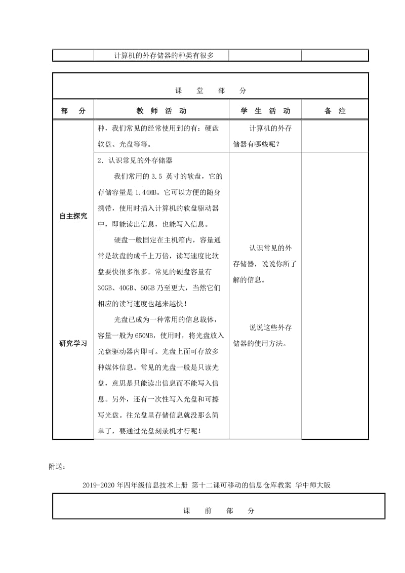 2019-2020年四年级信息技术上册 第十二课 可移动的信息仓库教案 华中师大版.doc_第2页