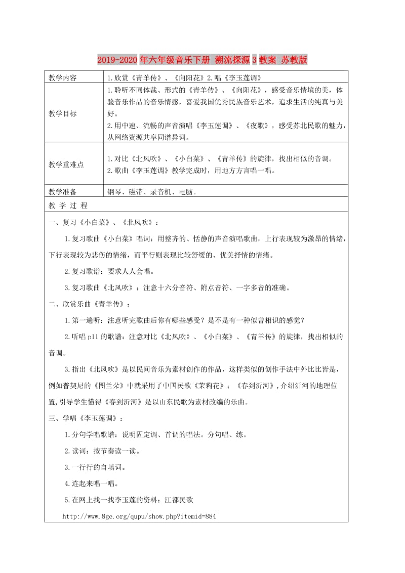 2019-2020年六年级音乐下册 溯流探源3教案 苏教版.doc_第1页