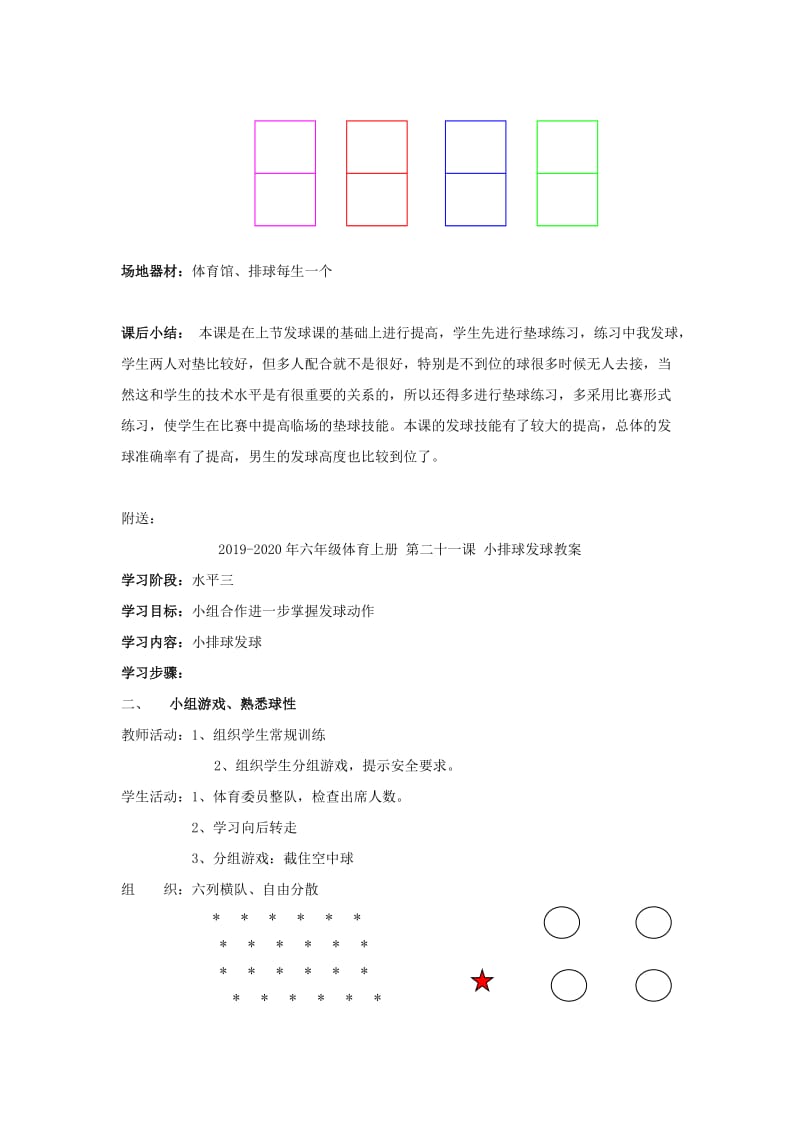 2019-2020年六年级体育上册 第九课 小排球发球教案.doc_第2页