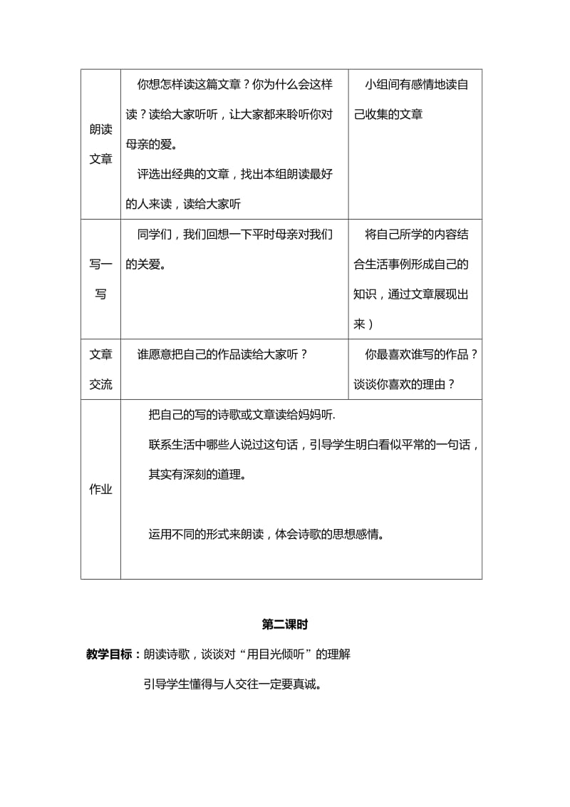 2019-2020年北师大版五年级下《用目光倾听》二课时教学设计.doc_第3页