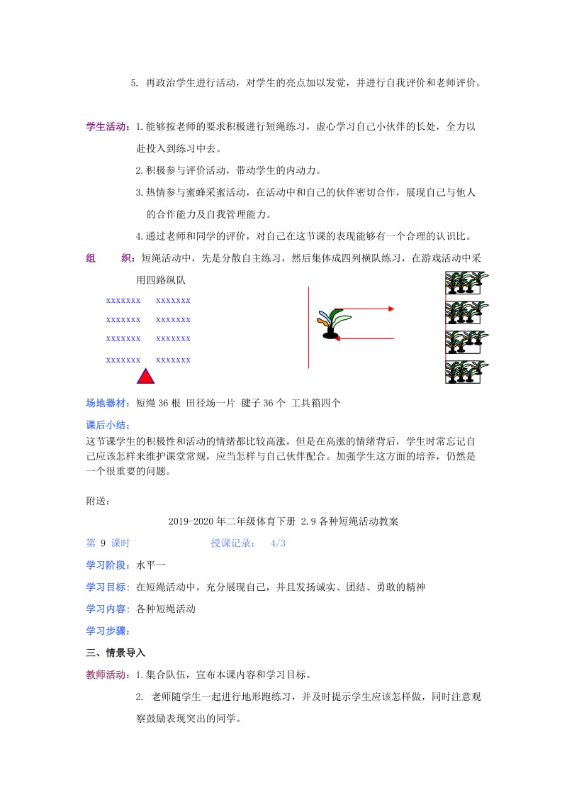 2019-2020年二年级体育下册 2.8短绳和蜜蜂采蜜教案.doc_第2页