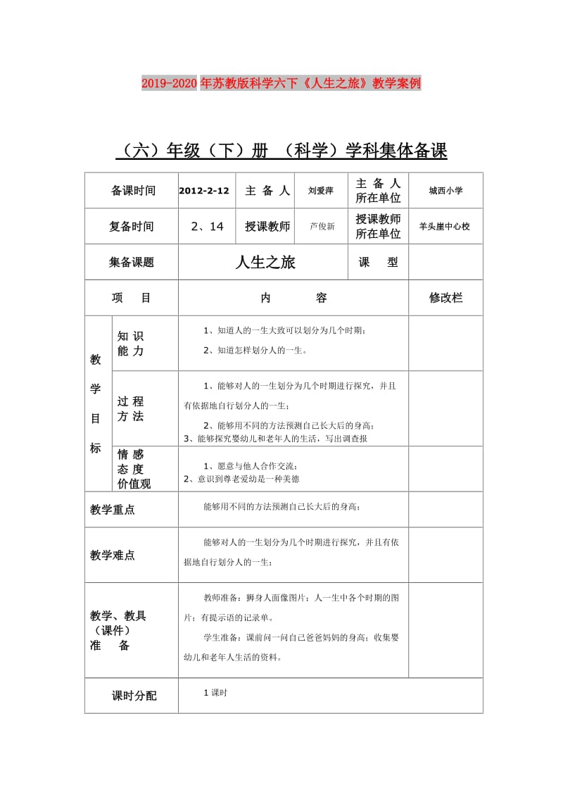 2019-2020年苏教版科学六下《人生之旅》教学案例.doc_第1页