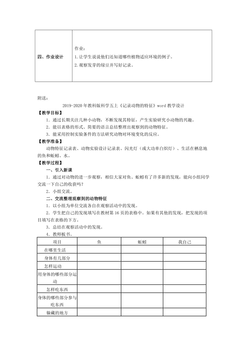 2019-2020年教科版科学五上《观察绿豆芽的生长》表格式教案 (I).doc_第3页