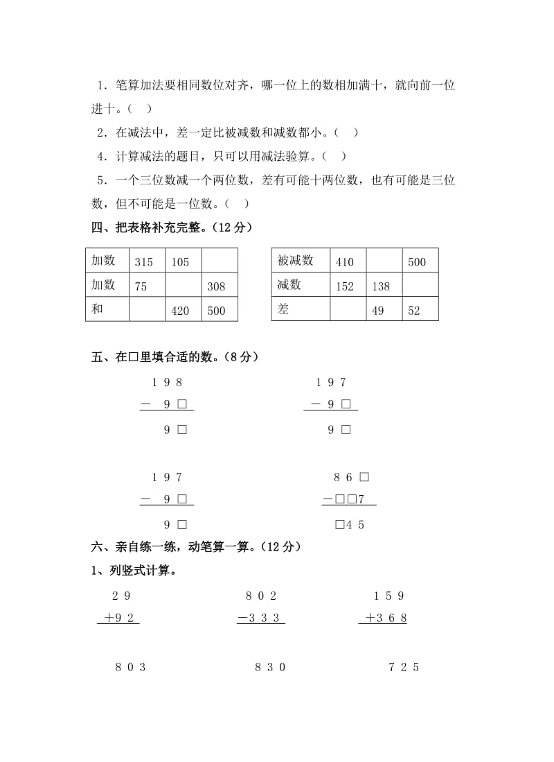 2019-2020年小学数学第五册第二单元检测(I).doc_第2页