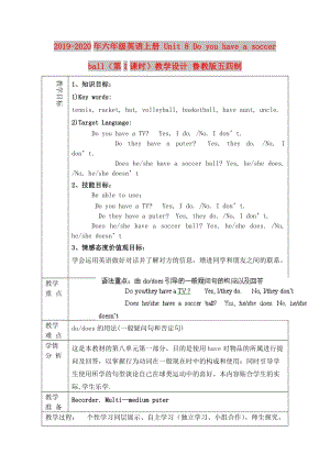 2019-2020年六年級(jí)英語(yǔ)上冊(cè) Unit 8 Do you have a soccer ball（第1課時(shí)）教學(xué)設(shè)計(jì) 魯教版五四制.doc