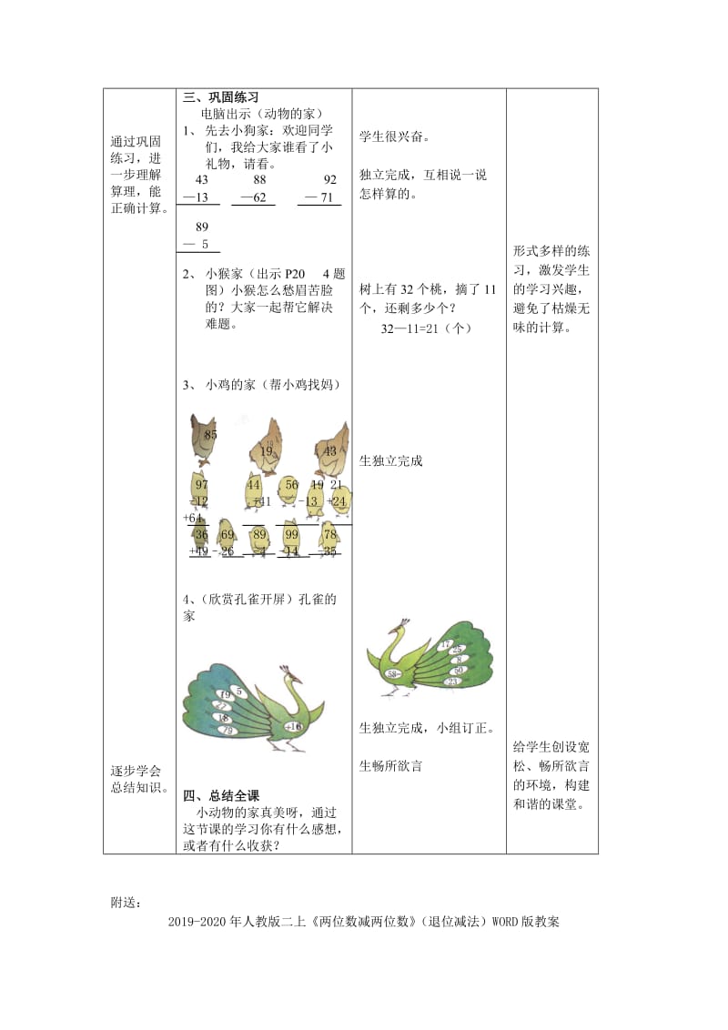 2019-2020年人教版二上《两位数减两位数(不退位)》WORD版教案2.doc_第3页