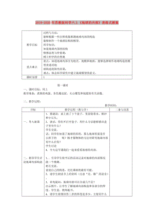 2019-2020年蘇教版科學(xué)六上《地球的內(nèi)部》表格式教案.doc