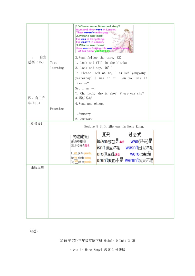 2019年(春)三年级英语下册 Module 9 Unit 2《He was in Hong Kong》教案1 外研版.doc_第2页