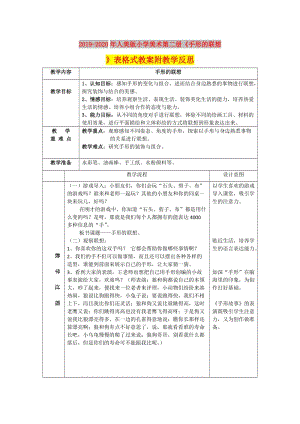 2019-2020年人美版小學(xué)美術(shù)第二冊《手形的聯(lián)想》表格式教案附教學(xué)反思.doc