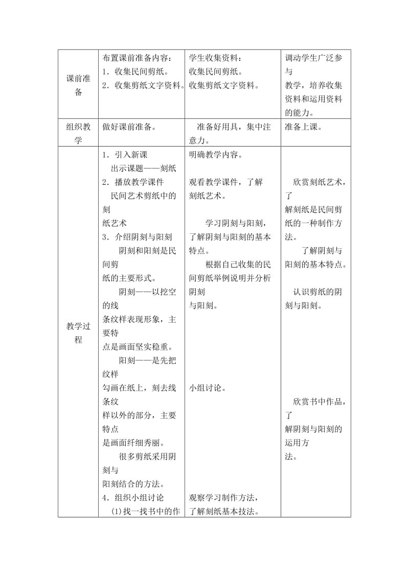 2019-2020年北京版美术四年级下册《第2课刻纸》表格式教案.doc_第2页