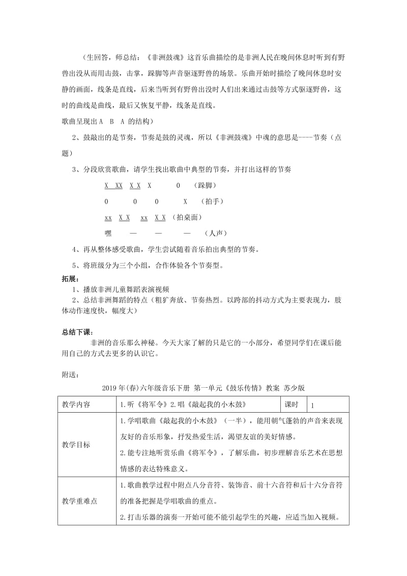 2019年(春)六年级音乐下册 第一单元《非洲鼓魂》教案 苏少版.doc_第2页