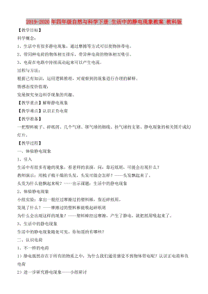 2019-2020年四年級自然與科學下冊 生活中的靜電現(xiàn)象教案 教科版.doc