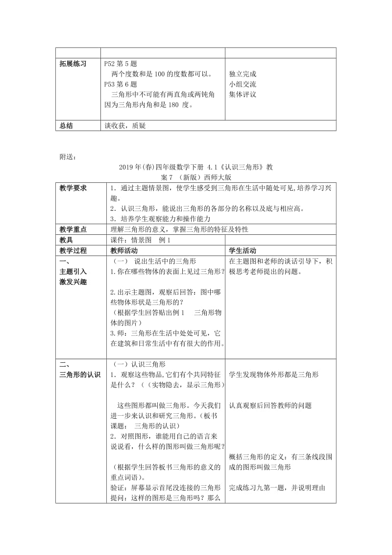 2019年(春)四年级数学下册 4.1《认识三角形》教案6 （新版）西师大版.doc_第2页