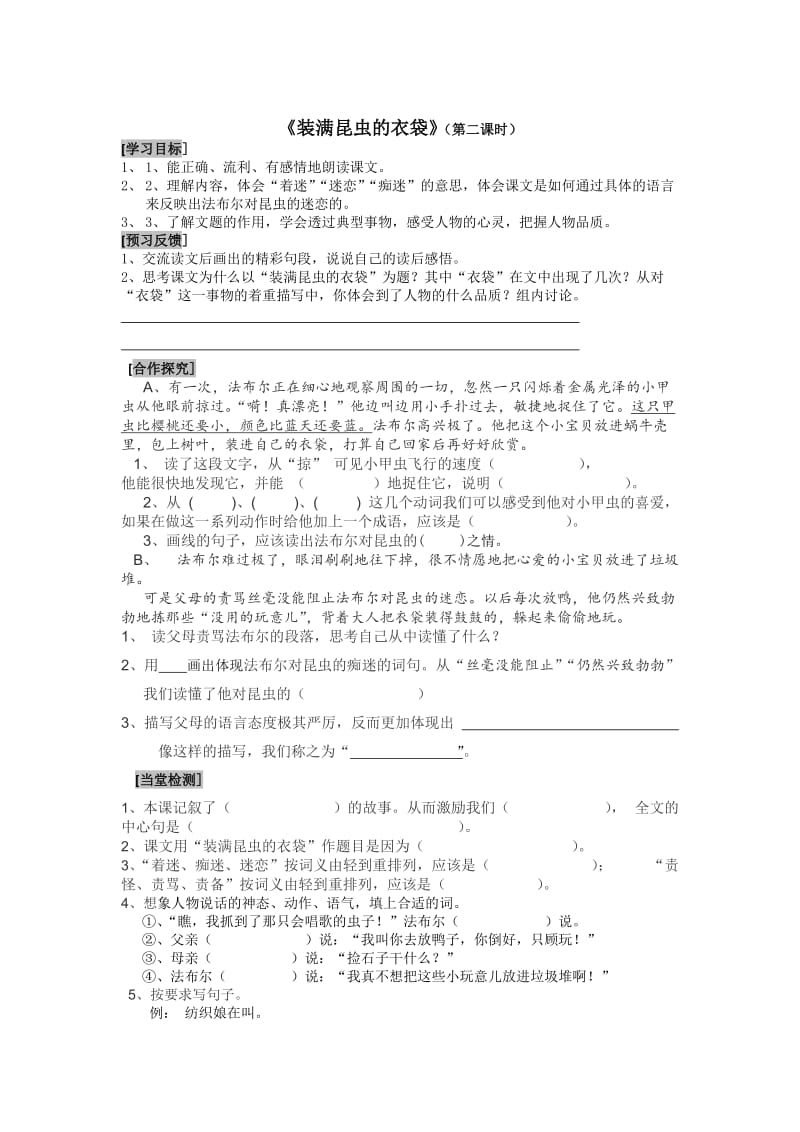 2019-2020年五年级上册《装满昆虫的衣袋》2课时导学案.doc_第3页