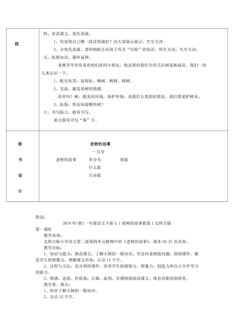 2019年(秋)一年级语文下册4.1老树的故事教学设计北师大版 .doc_第2页