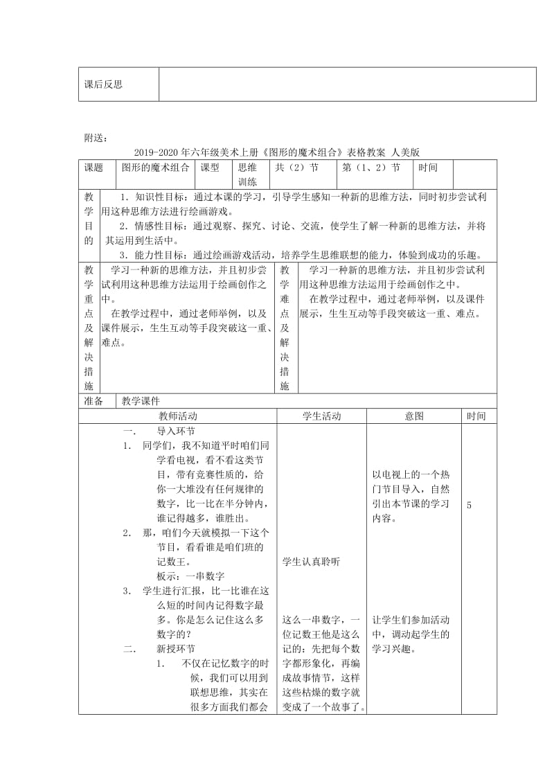 2019-2020年六年级美术上册《图形的魔术组合》表格式教案 人美版.doc_第3页