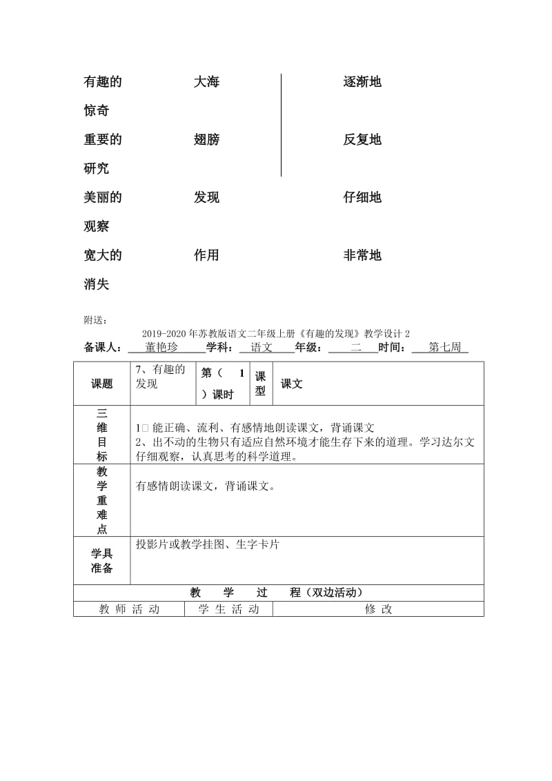 2019-2020年苏教版语文二年级上册《有趣的发现》作业.doc_第2页