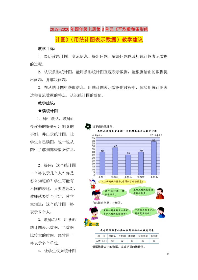 2019-2020年四年级上册第8单元《平均数和条形统计图》（用统计图表示数据）教学建议.doc_第1页