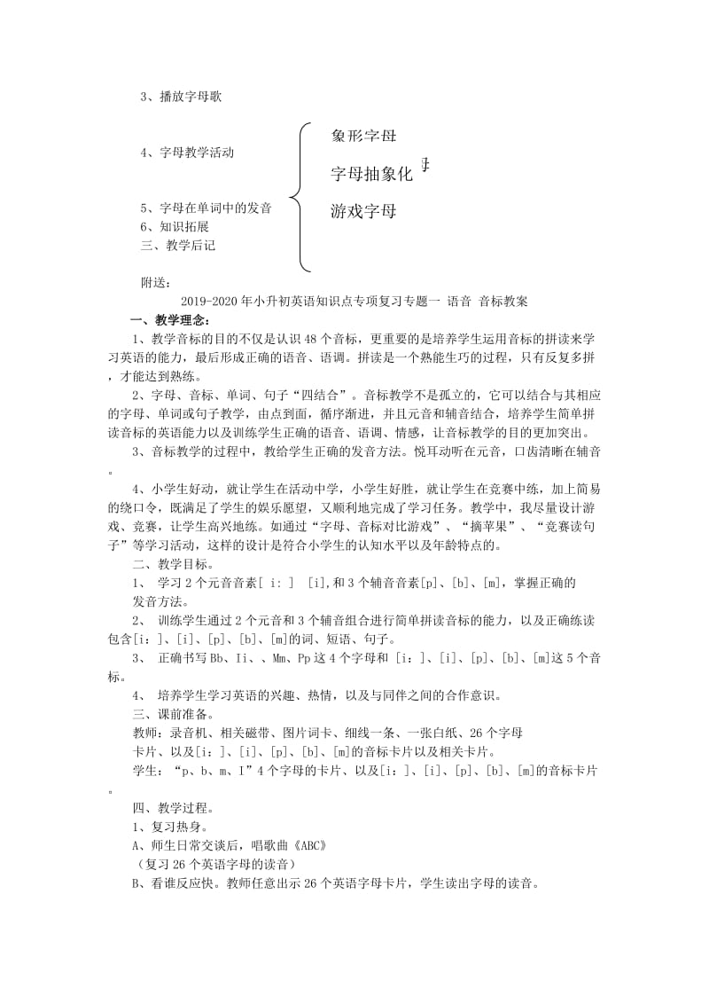 2019-2020年小升初英语知识点专项复习专题一 语音 字母教案.doc_第3页