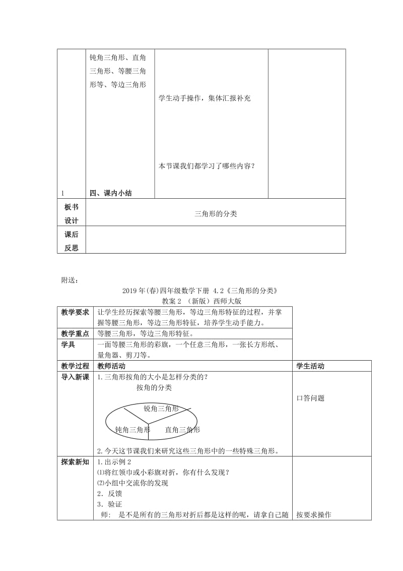 2019年(春)四年级数学下册 4.2《三角形的分类》教案1 （新版）西师大版.doc_第3页