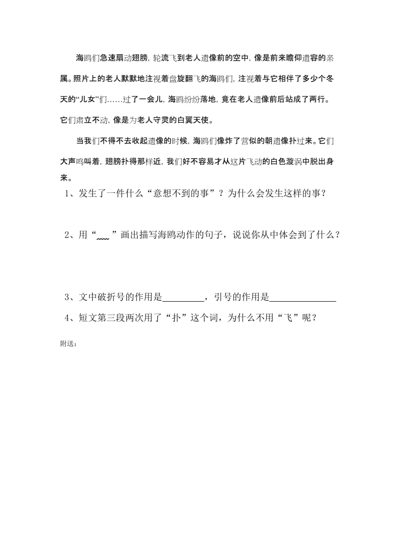 2019-2020年六年级语文老人与海鸥同步练习题.doc_第2页