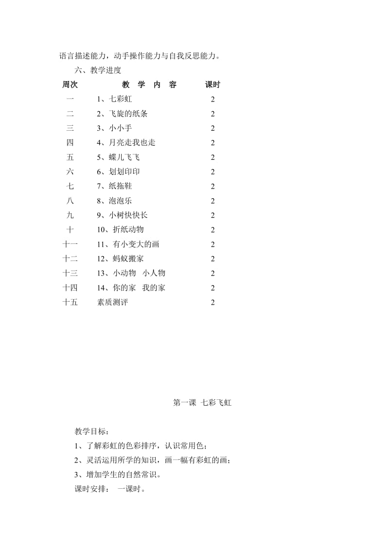 2019-2020年湘教版小学美术一年级下册计划和教案 (2).doc_第2页