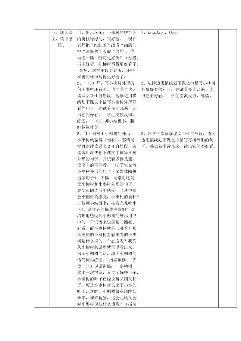 2019年(秋)二年级语文上册《小柳树和小枣树》教案 鲁教版 .doc_第3页