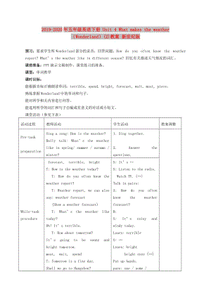 2019-2020年五年級英語下冊 Unit 4 What makes the weather （Wonderland）(2)教案 新世紀(jì)版.doc