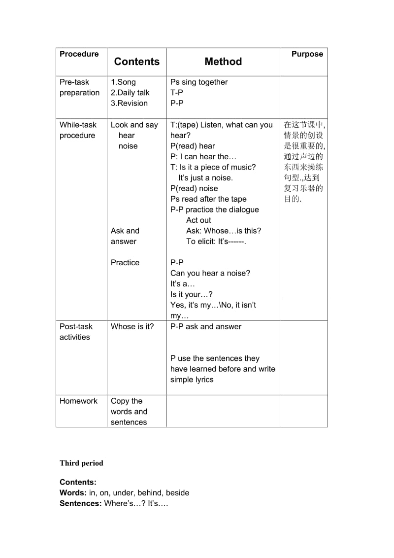 2019-2020年四年级下册Module1Unit2Whatcanyouhear5课时英文表格式教案.doc_第3页