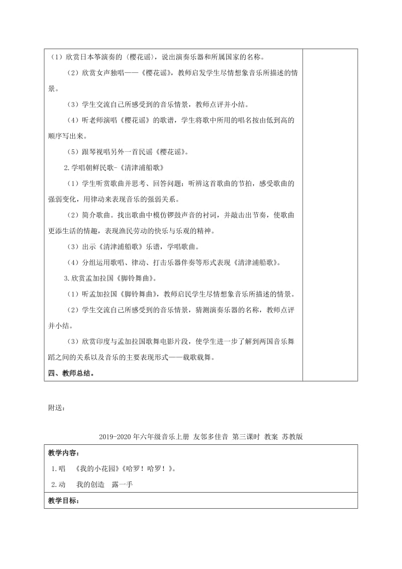 2019-2020年六年级音乐上册 友邻多佳音 第一课时 教案 苏教版.doc_第2页