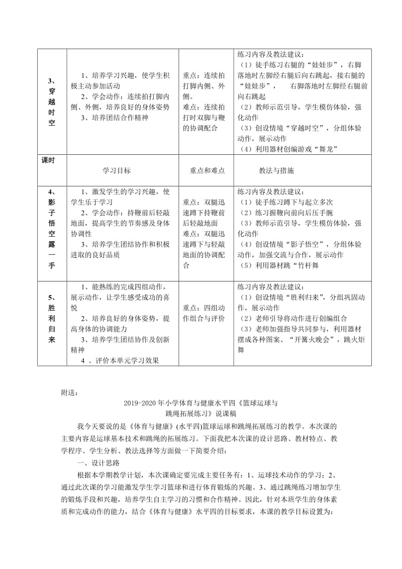 2019-2020年小学体育与健康水平二土家民族体育《九子鞭》单元教学计划说课稿.doc_第3页